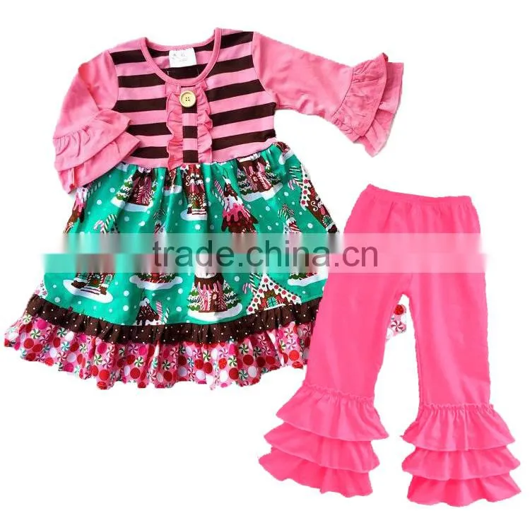 Boya High Quality Wholesale Baby Girls Ruffle Pants Outfit Autumn Christmas Toddler Girls Remake Clothes