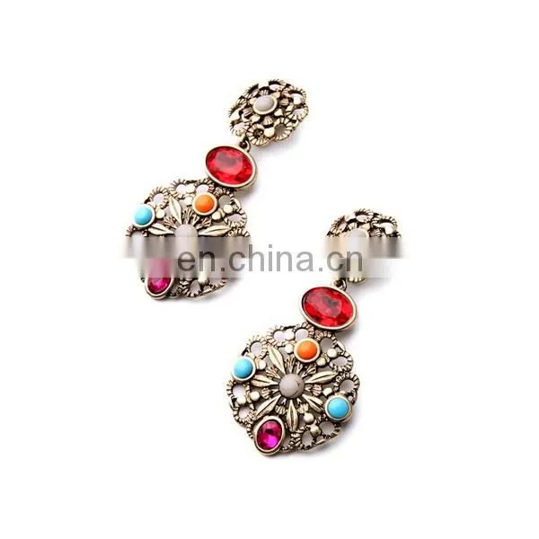 Bohemia vintage antique gold chandelier earrings with ruby