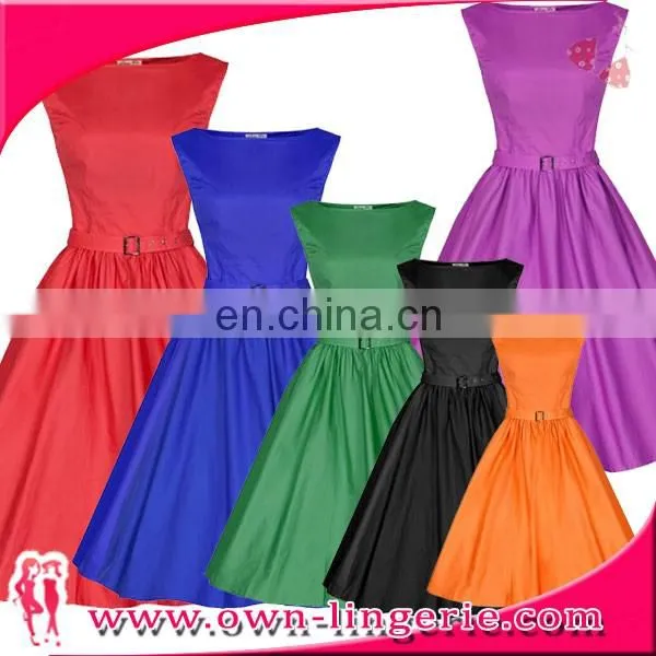 Vintage Tea Dress With Belt Wholesale Western Women Clothing Girls Skater Dress swing Vintage Dress with belt
