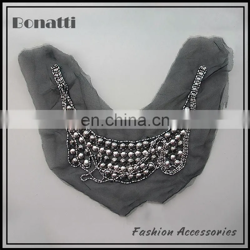 Fashion V shaped beaded mesh collar trim by hand sewing