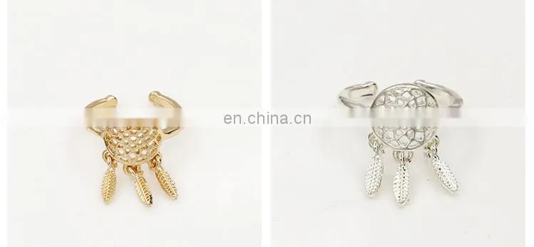New Arrived Leaves Open Hollow Out Alloy ring dream catcher ring
