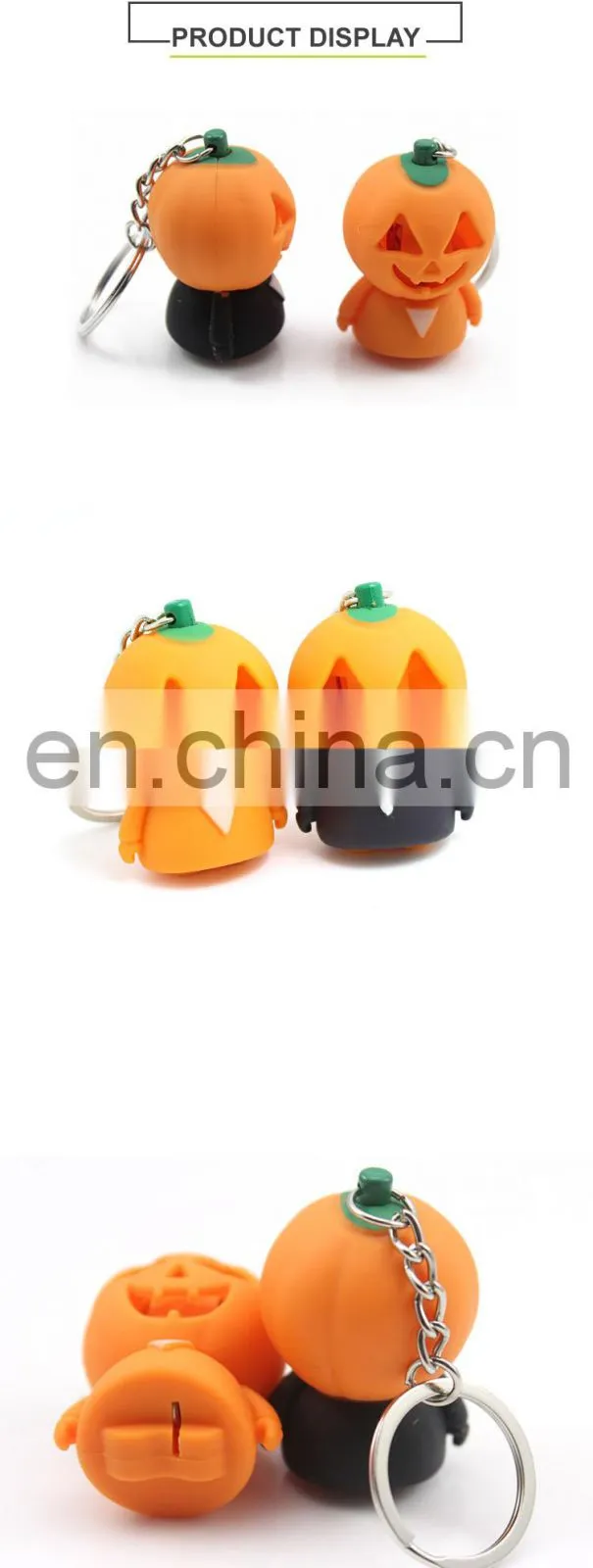 Halloween Pumpkin Flashing LED Keychain PVC Material OEM Design Available