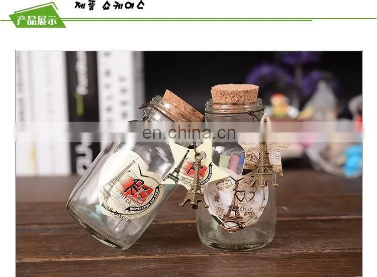 round shaped wishing glass bottle led light wishing bottle with Eiffel Tower charms for girlfriend gifts