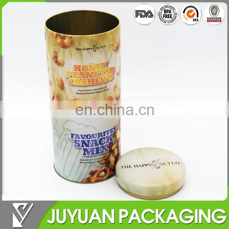 Cylinder metal food tin can with stackable empty tin can