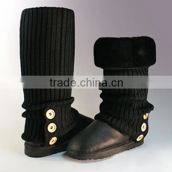 Fashion knit snow boots knee high fur boots for women