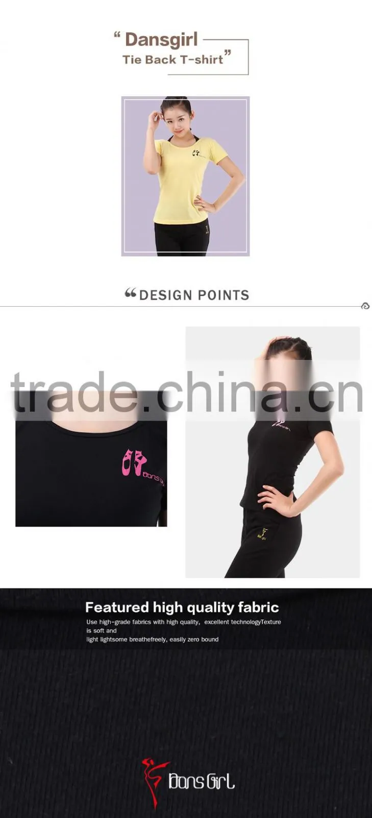 Girls Dance and Sports Tee Shirts, Short Sleeve Dance Tops