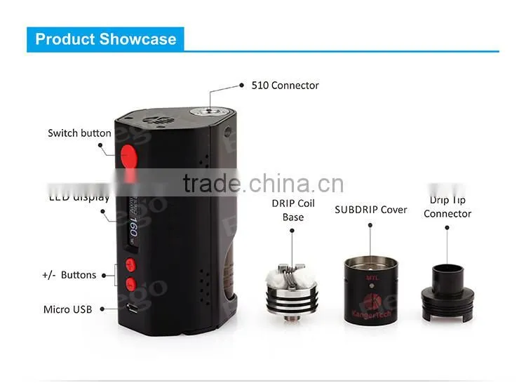 Elego Top Selling Original Kangertech Dripbox 160w box mod with Notch Coil 7ml Atomizer Capacity