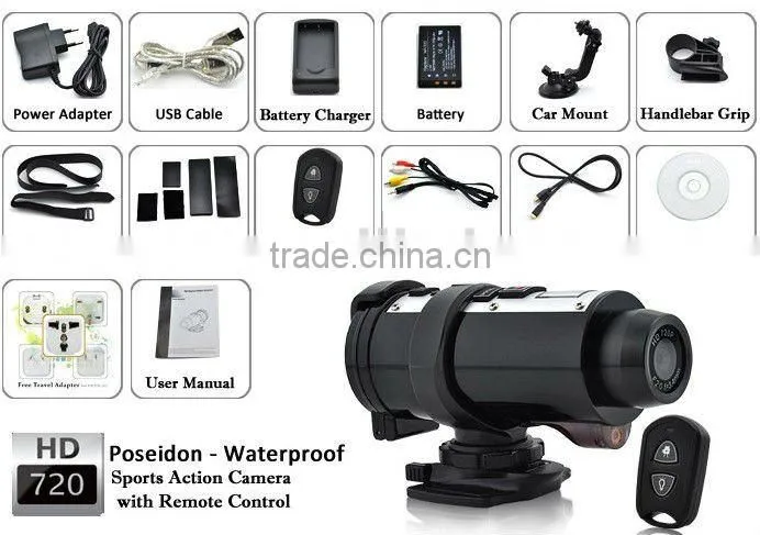 5.0Mega CMOS ultra wide angle hd720p action camera with AV out