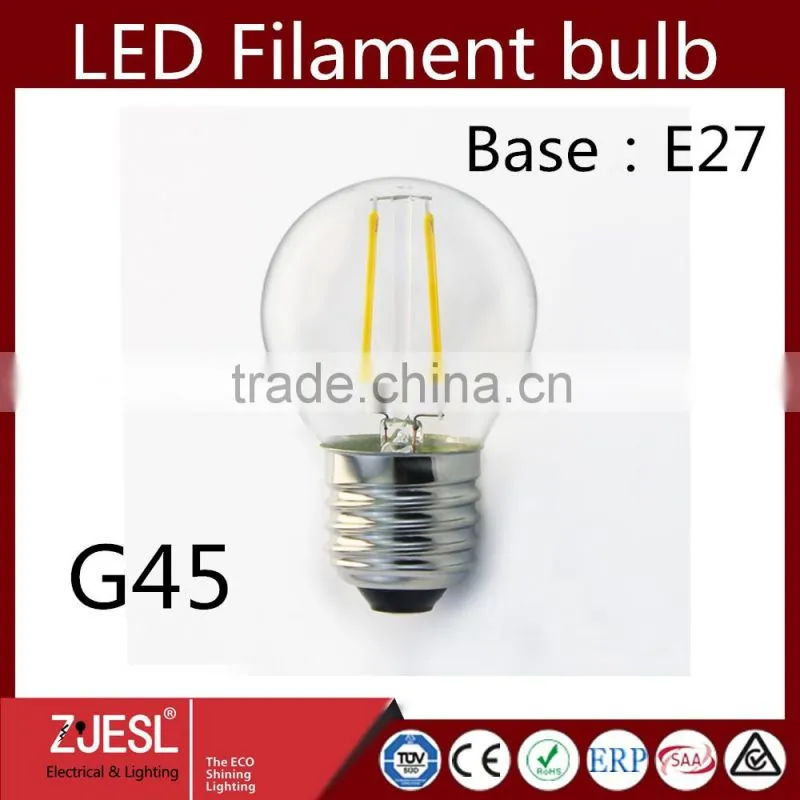 2016 direct selling indoor-outdoor G45 E27 2W led lighting bulb 45*75mm warm white