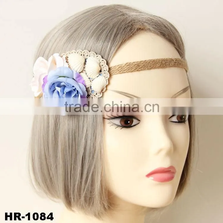 Little Fresh Retro Handmade Flowers & Bowknot Hemp Rope Elastic Hair Band Fashion Headband