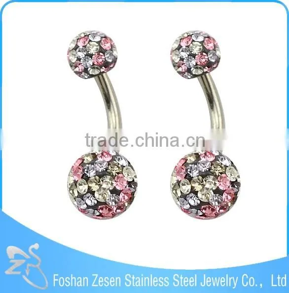 Wholesale factory durable stainless steel crystal gem ball navel belly button rings