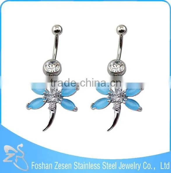 Newest promotional surgical steel hanging jeweled butterflies belly button ring