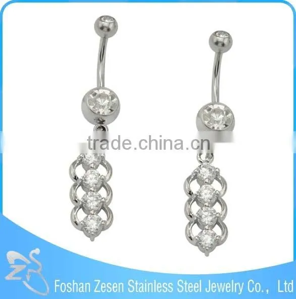 BR01790 factory wholesaler surgical steel women long zircon dangle belly ring
