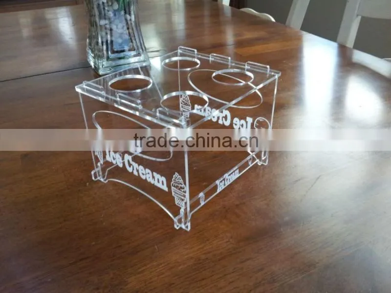 customized DIY assembled clear desktop 4 holes acrylic ice cream cone display stand holder/rack
