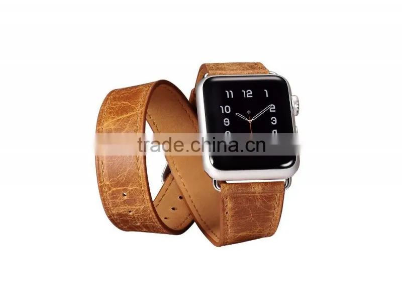 ICARER Double bukle Genuine Leather Watch Band For 38mm Apple Watch Bracelet with 3 Wear Method with watchband connector MT-4831