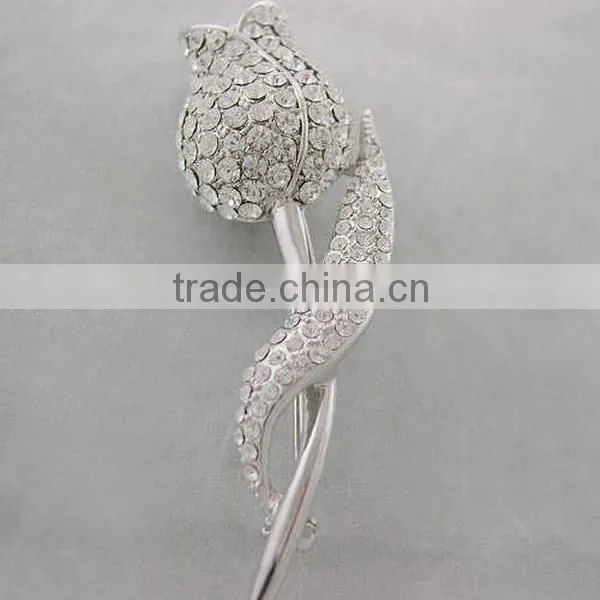 Fashion shinny sterling silver &CZ stones leaf brooch wholesale costume brooch