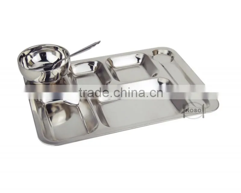 Hospital Use Stainless Steel 6 Compartments Dinner Food Serving Plate