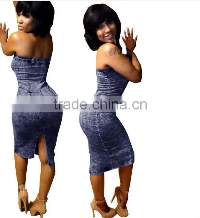 2014 Ladies modest new designer colorful sexy women denim slim dress