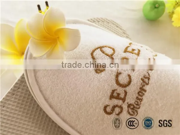 Guestroom and home terry towelling slipper closed toe with gold embroidary printing bathroom slippers