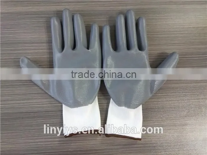 13 gauge gray nitrile coated white nylon gloves in China EN 388