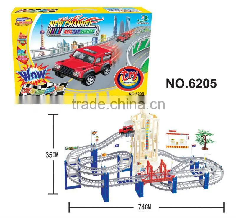 Plastic toy B/O railcar with music and light/ railway toy set 6206