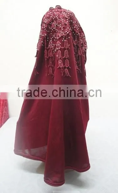H309 latest instant hijab with lace fringes and rhinestones,muslim scarf