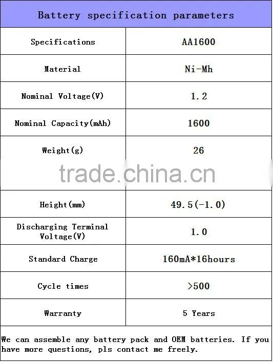 AA 1600mAh 1.2 V Quanlity Rechargeable Battery NI-MH 1.2V Rechargeable 2A Battery Baterias Bateria