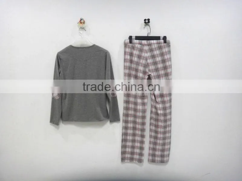 Leisure coat draw string pants grid pajamas women