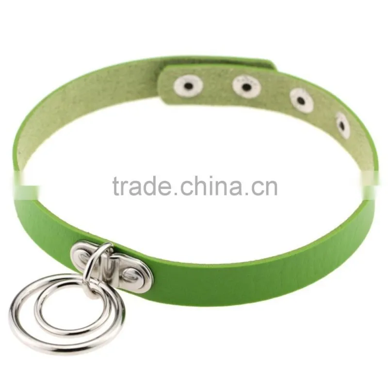 Hot Sale Fashion Sexy Punk Gothic Leather Choker necklace Round Metal Pendant Buckle Collar Anime Necklaces