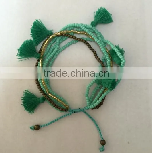 2015 Latest Popular Druzy Stone Foiled Agate Bracelet,Silk Tassel Charm bracelet