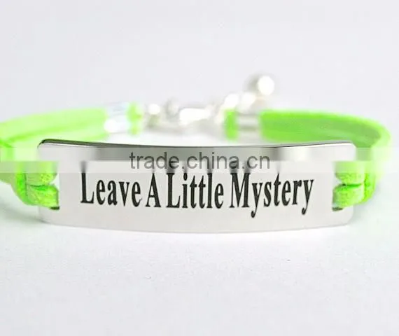 Custom jewelry Leave A Little Mystery metal charm bar bracelet