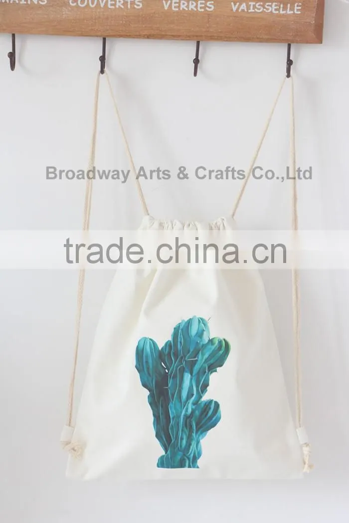 Canvas school bag drawstring backpack bag