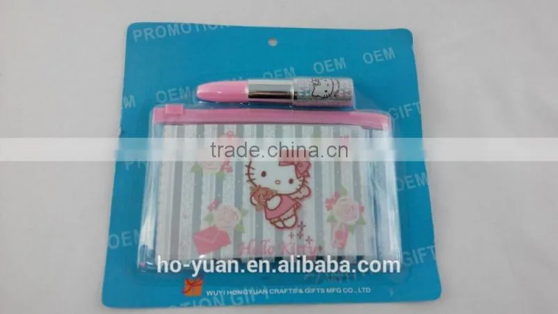 Promotion gift Set custom Printing PVC card purse with mini ballpoint pen for children