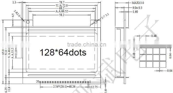 12864-ZD Word stock directory, can provide 3.3 v voltage, color optional LCD screens