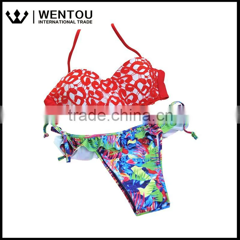 Wentou Ladies Sexy Print Push Up Bathing Swimsuit Bikini