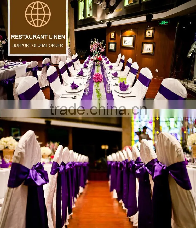 Top quality shirred lycra spandex chair cover with diamond buckle wholesale wedding chair cover with plume sash