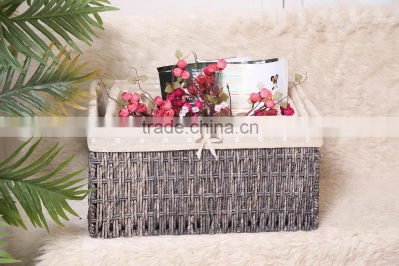 set of 3 maize weaved storage baskets with lining-grey