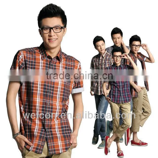 Latest brand design European style fancy fashion pure cotton men short sleeve casual stripe shirt