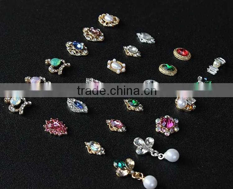 no fading color high opal rhinestone crown pearl setted crown oval pending metal charm for nail art