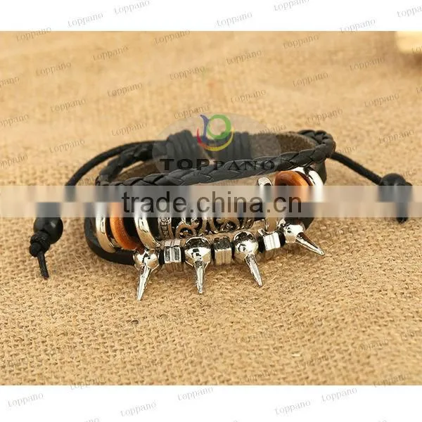 newest design hot sale fashion cheap leather barcelet jewelry