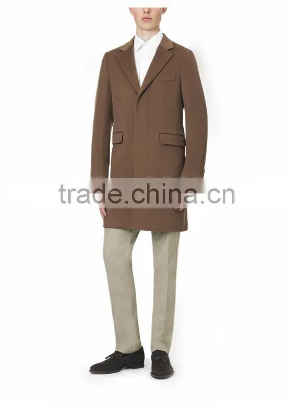 2014 new style 100% cashmere classic brown wool long overcoats for men