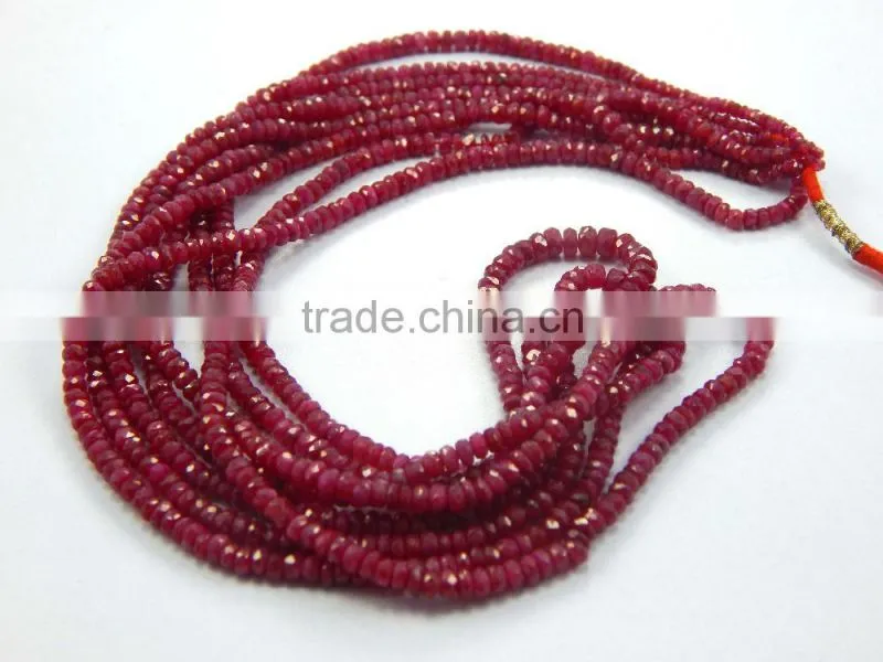Natural Faceted Red Ruby Roundel Beads, Ruby Beads Strand