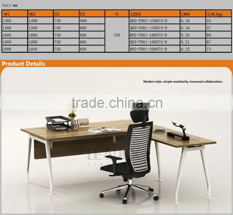 Made in china simple l shaped office desk