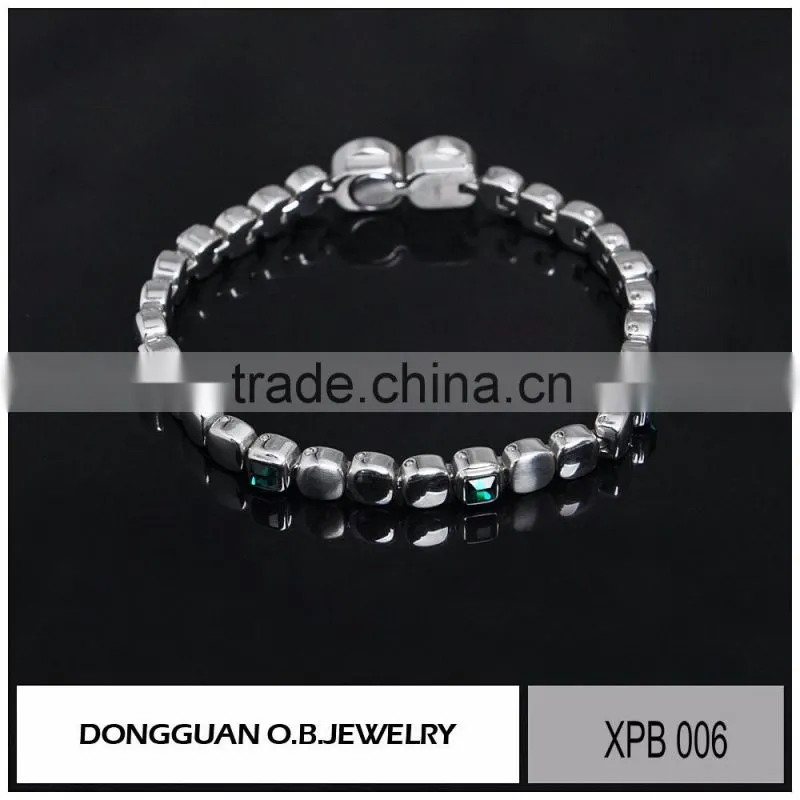 Wholesale price charm stainless steel jewelry, bracelet jewelry with green crystal