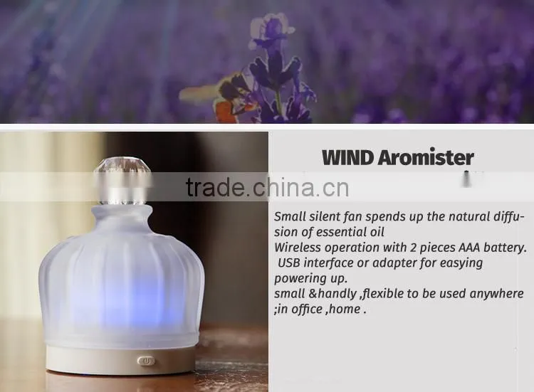 Colorful Glass USB/Battery-powered Fan Aroma Diffuser,Mini Aromatherapy Diffuser,Small Oil Dispenser w/ 7-color-change LED