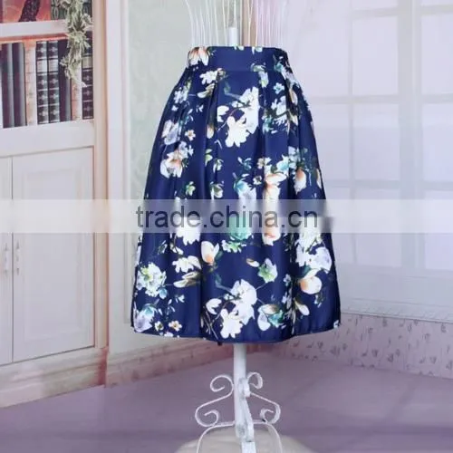 Elegant Ladies Summer Retro Floral Print High Waist Casual A-line Swing Skirt