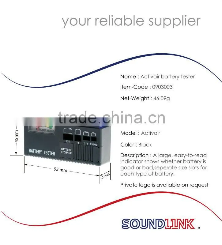 New Durable Plastic Universal Battery Tester for 675 hearing aid batteries