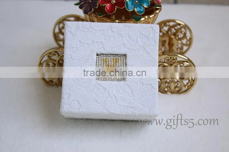 Custom white wedding ring box with beaded name plate of X