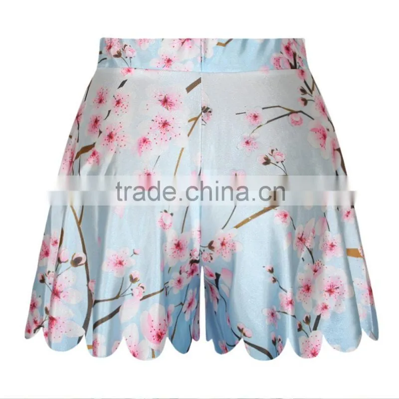 Wholesale Women Skirt Shorts Flowers Print Lace Hem Short Pants N14-1