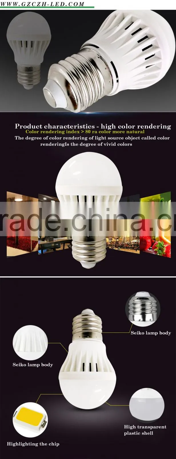 Factory price full plastic E27 LED bulb 3w 5w for house
